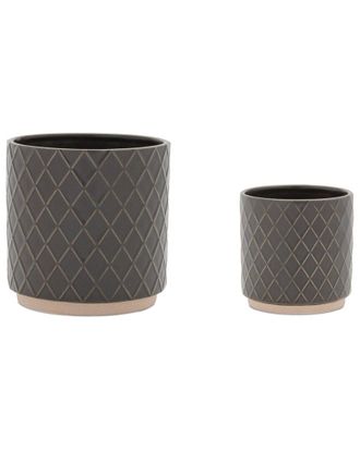 Melrose International Set Of 2 Ceramic Diamond Pattern Planter