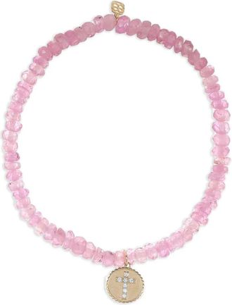 Sydney Evan Bracciale Cross Coin in oro giallo 14 carati con zaffiri e diamanti