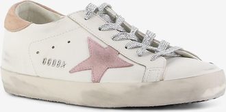 Golden Goose Niedrige Sneakers mit rosa Stern und silbernen Schn&uuml;rsenkeln Super-Star