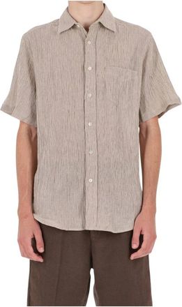 Portuguese Flannel Katoenen linnen overhemd met korte mouwen - Heren - Korte mouwen Overhemden - Beige - M - Katoen - Overhemden