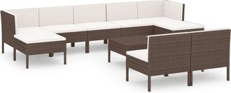 vidaXL Set Muebles De Jard&iacute;n 10 Pzas Y Cojines Rat&aacute;n Sint&eacute;tico Marr&oacute;n Vidaxl