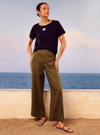 Contemporaine Womens Patch pockets pure linen pant Fit: Wide leg, high rise