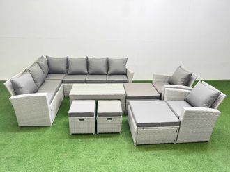 Fimous Outdoor 12 Seater Corner Sofa Sets with Chair 4 Stools Light Grey
