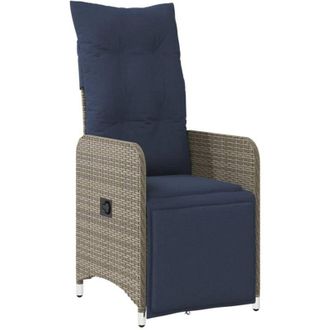 vidaXL Vidaxl - Silla De Jard&iacute;n Reclinable Con Cojines De Rat&aacute;n Sint&eacute;tico Gris