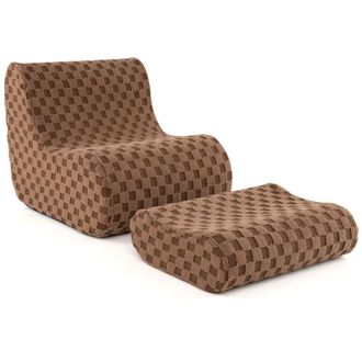 Costway Costway Accent Bean Bag Chair w/ Ottoman Lazy Sofa Chair Set w/ Washable Cover in Brown