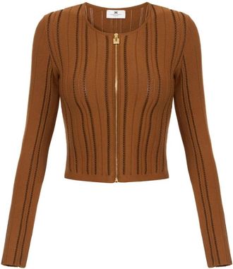 Elisabetta Franchi Cardigan in gebreid materiaal - Dames - Vesten - Bruin - M - Truien & Vesten