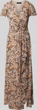 Lauren Ralph Lauren Abendkleid mit Bindeg&uuml;rtel Modell FARRYSH in Taupe, Gr&ouml;&szlig;e 40