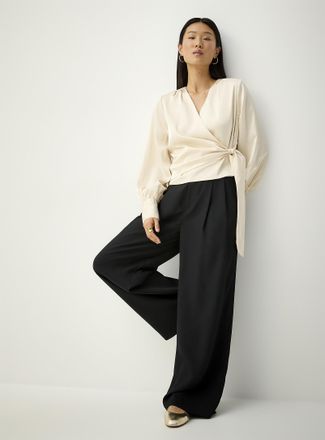 Icone Womens Pleated piqu&eacute; wide-leg pant
