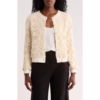 T Tahari Crochet Knit Button Front Jacket in Ivory at Nordstrom Rack, Size X-Large