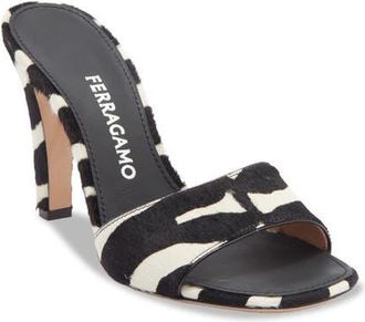 Ferragamo Tatiana Slide Sandal in Kasba Bianco/Nero Calf Hair at Nordstrom, Size 10.5