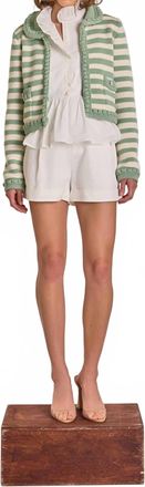 English Factory Pistachio Stripe Cardigan In Green