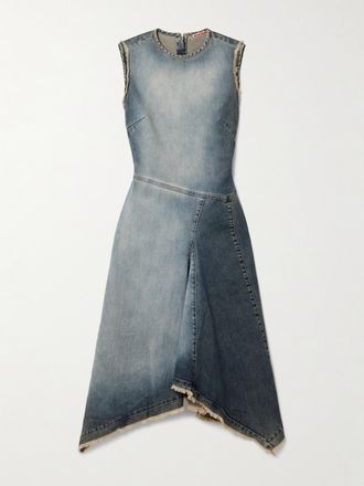 Acne Studios Abito Midi Asimmetrico In Denim Sfrangiato - Blu