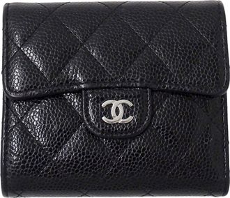 Chanel Black Grained Calfskin Wallet (Bi-Fold) (Pre-Owned)