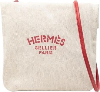 Herm&egrave;s Pre-owned Cross Body Bags, female, Beige, Size: ONE SIZE Pre-owned Canvas Shoulder Bag
