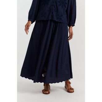 Chinti and Parker Linen-Blend Broderie Skirt in Blue at Nordstrom, Size 10