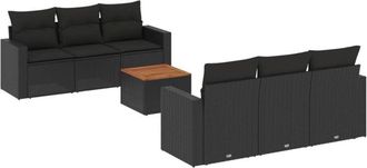 vidaXL Set De Comedor De Jard&iacute;n 7 Pzas Y Cojines Rat&aacute;n Sint&eacute;tico Negro Vidaxl