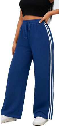 Generic Want Clothing Womens Wide Leg Bottoms Joggers Fleece Lined Straight Flare Comfy Plain & Sport Side Stripe Casual Lounge Wear Sweat Pants (UK, Alpha, L