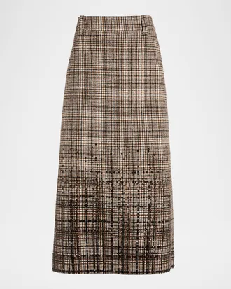 Brunello Cucinelli Shimmering Paillette Check Midi Skirt