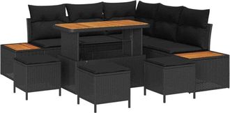 vidaXL Garden Sofa Set with Cushion 9 pcs Black Poly rattan vidaXL