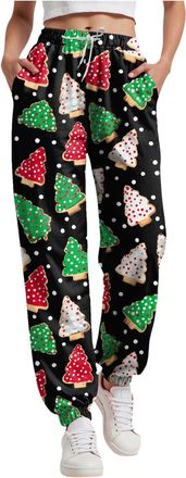 Generic Women Christmas Sweatpants UK High Waist Baggy Trousers Funny Snowman Print Holiday Sweatpants Oversized Xmas Drawstring Jogger Holiday Long Pants Lad