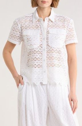 NSR Eyelet Button-Up Shirt in White at Nordstrom Rack, Size X-Large