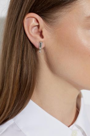 Jil Sander Earrings With A Shimmering Crystal, Womens, Silver