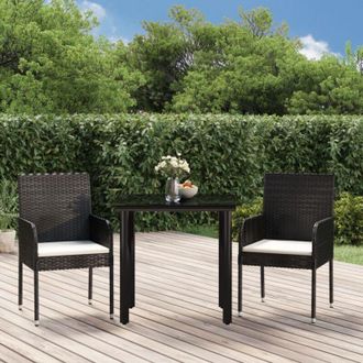vidaXL Set Comedor De Jard&iacute;n 3 Pzas Con Cojines Rat&aacute;n Sint&eacute;tico Negro Vidaxl