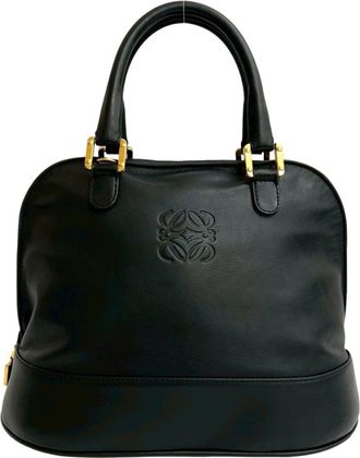 Loewe Black Leather Boston Bag Handbag Tote Bag (Pre-Owned)