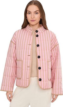 Avec Les Filles Box Quilted Jacket With Patch Pockets Womens Jacket Pink/Taupe Stripe : XS, Cotton