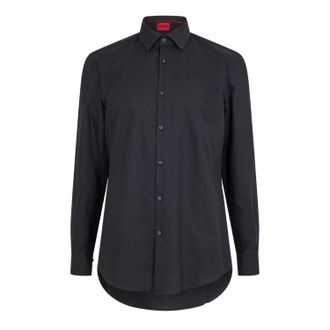 HUGO BOSS Herenoverhemd met puntkraag, normale pasvorm en lange mouwen (Zwart)