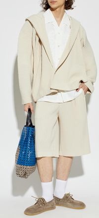 Homme Pliss&eacute; Issey Miyake Pleated Shorts, Mens, Cream