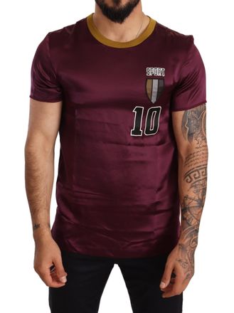 Dolce & Gabbana Mens Burgundy Satin Tshirt Sport Style - Dark Red Silk - Size EU 46 (Mens)