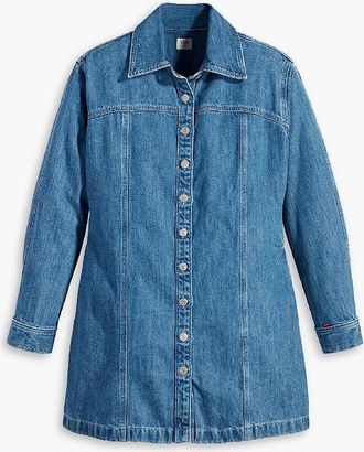 Levi's Womens Shay Denim Mini Long Sleeve Shirt Dress - Old Blue - Size: 10