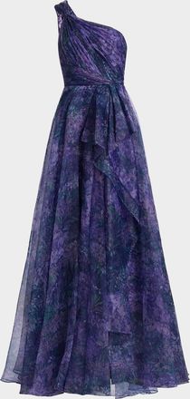 Theia Orania Organza One-Shoulder Gown