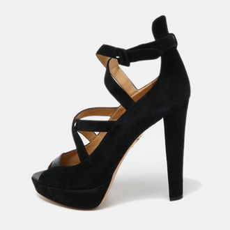 Charlotte Olympia Black Suede Gladys Strappy Platform Sandals