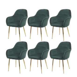 Hhg Juego De 6 Sillas De Comedor Hhg-240, Silla De Cocina, Dise&ntilde;o Retro, Verde Terciopelo, Patas Doradas