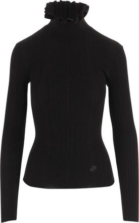 Patou Merino Wol Trui met Ruches - Dames - Coltruien - Zwart - S - Wol - Truien & Vesten
