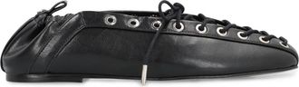 Ganni Ronde Neus Nep Leren Ballet Flats - Dames - Ballerinas - Zwart - 38 EU - Katoen - Schoenen
