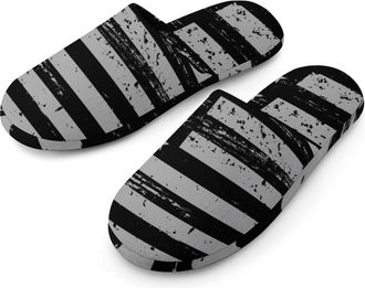 Generic U.S.A Flag Flannel Mens Slip-on Slippers Winter Warm House Shoes with Rubber Sole for Home Hotel