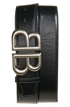 Balenciaga Monaco BB Calfskin Leather Belt in Black at Nordstrom, Size 110