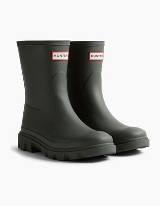Hunter Mens Hunter Downpour Short Rubber Mens Dark Olive Wellington Boots - Green - Size: 11