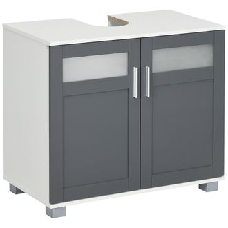 Kleankin Armario De Ba&ntilde;o Con 2 Puertas De Cristal Templado, 69 X 35 X 59 Cm, Blanco Y Gris