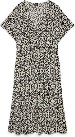 Vero Moda Bedrukte, lange jurk met korte mouwen en ceintuur