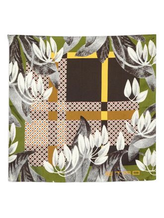 Etro floral plaid pocket square - Green