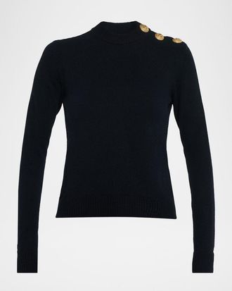 Balmain Three-Button Eco Cashmere Crewneck Sweater