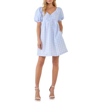 English Factory Plaid Babydoll Minidress in Powder Blue at Nordstrom Rack, Size X-Small
