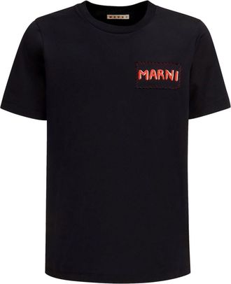 Marni logo-appliqu&eacute; cotton T-shirt - men - Cotton - 48 - Black