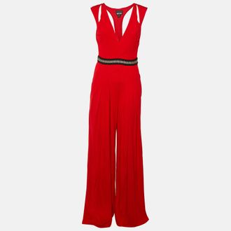 Just Cavalli Red Jersey Pleated Jumpsuit