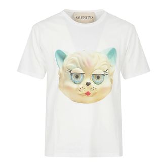 Valentino Garavani T-Shirts, male, Beige, Size: L Cotton T-Shirt with Le Chat de la Maison Print