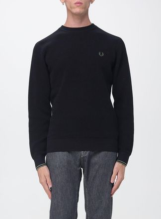 Fred Perry Cotton Crewneck Jumper with Contrasting Logo and Ribbed Trims
